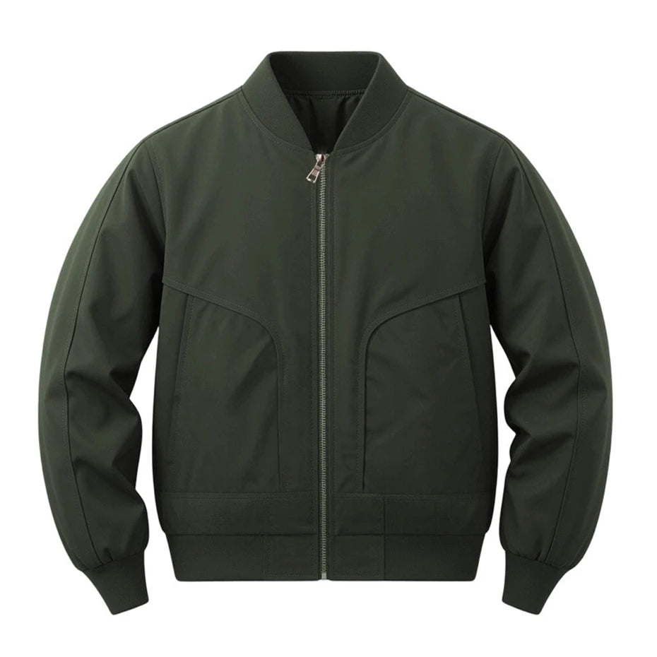 Men's Classic Zip-Front Cargo Bomber Jacket. Full zip front.