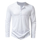 Men's Cotton Long-Sleeve Button Henley. Cotton fabric.