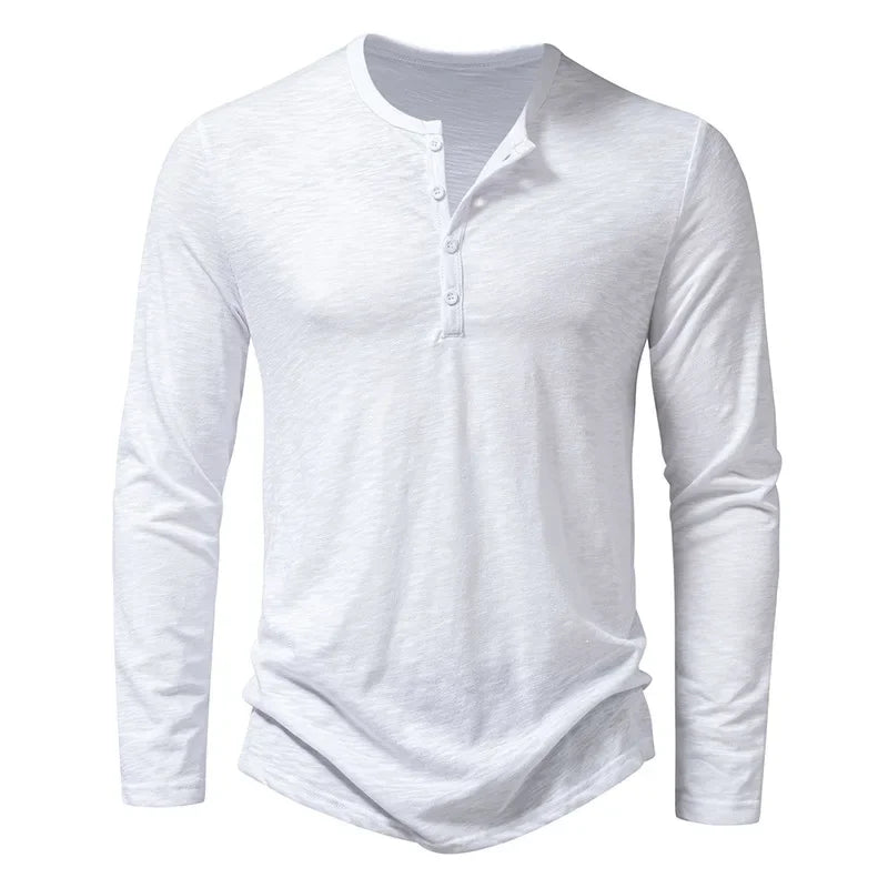 Men's Cotton Long-Sleeve Button Henley. Cotton fabric.