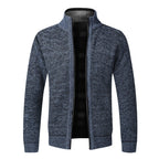 Men's Fleece-Lined Collared Knit Cardigan. Knitted exterior with fleece lining.