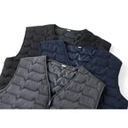 Men's Wave-Quilted Collarless Gilet. Wave quilt pattern.