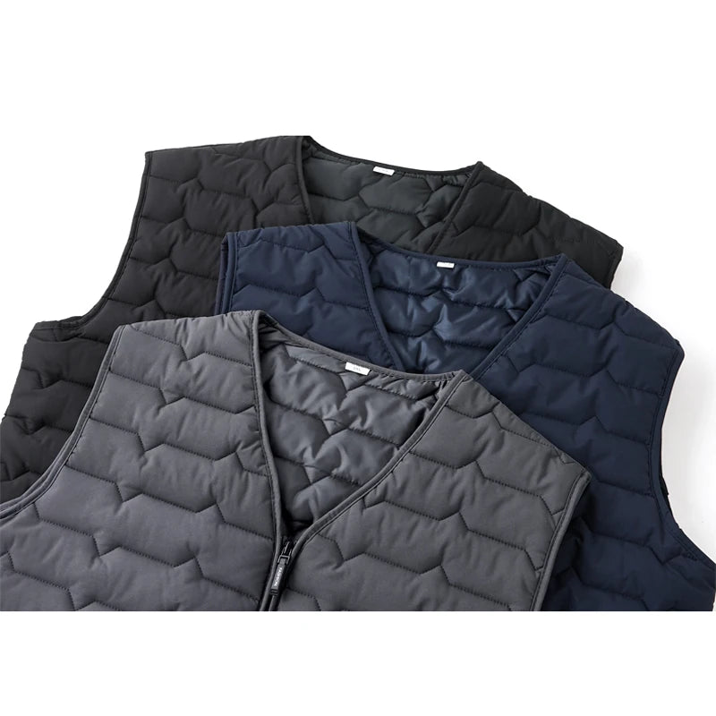 Men's Wave-Quilted Collarless Gilet. Wave quilt pattern.