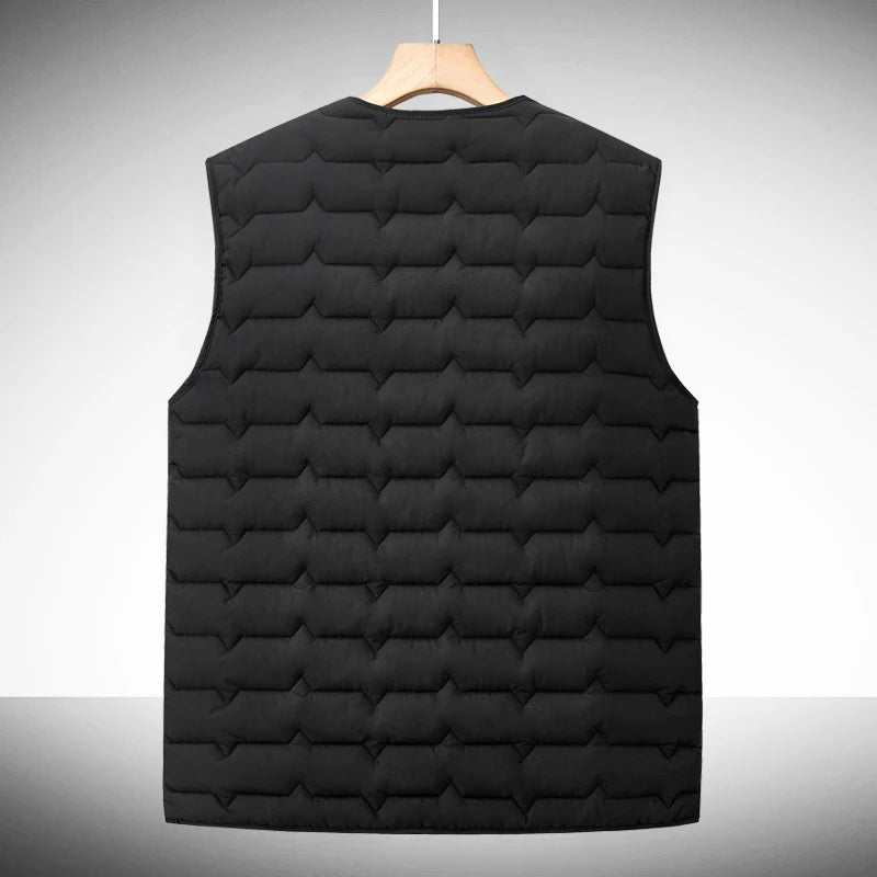 Men's Wave-Quilted Collarless Gilet. Wave quilt pattern.