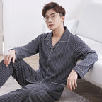 Men's Piped Long-Sleeve Lounge Pyjamas. Polyester fabric.