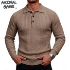 Men's Cable-Knit Long-Sleeve Polo. Cable-knit detailing.