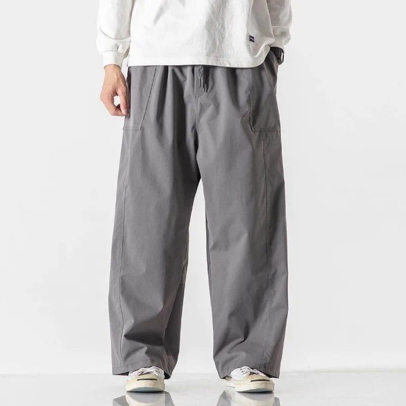 Men's Relaxed Wide-Leg Drawstring Trousers. Wide-leg shape.