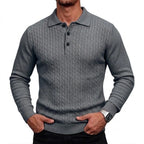 Men's Cable-Knit Long-Sleeve Polo. Cable-knit detailing.