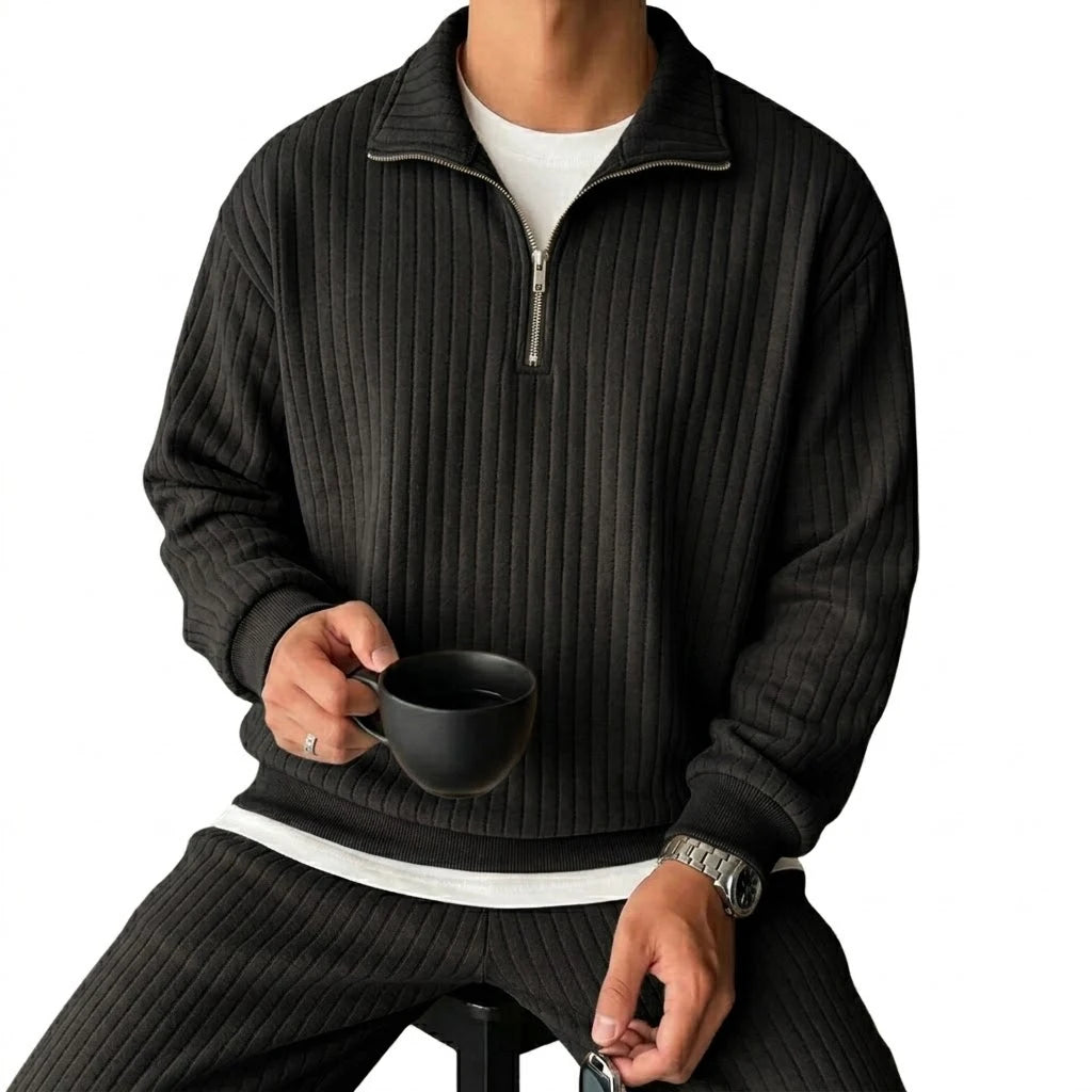 Men's Vertical-Rib Quarter-Zip Jumper. Quarter-zip neckline.