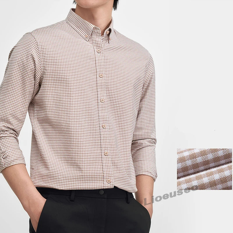 Men's Fine-Stripe Cotton Button-Down Shirt. 100% cotton.