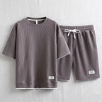Men's Waffle T-Shirt & Lounge Shorts Set. Matching tee and shorts.