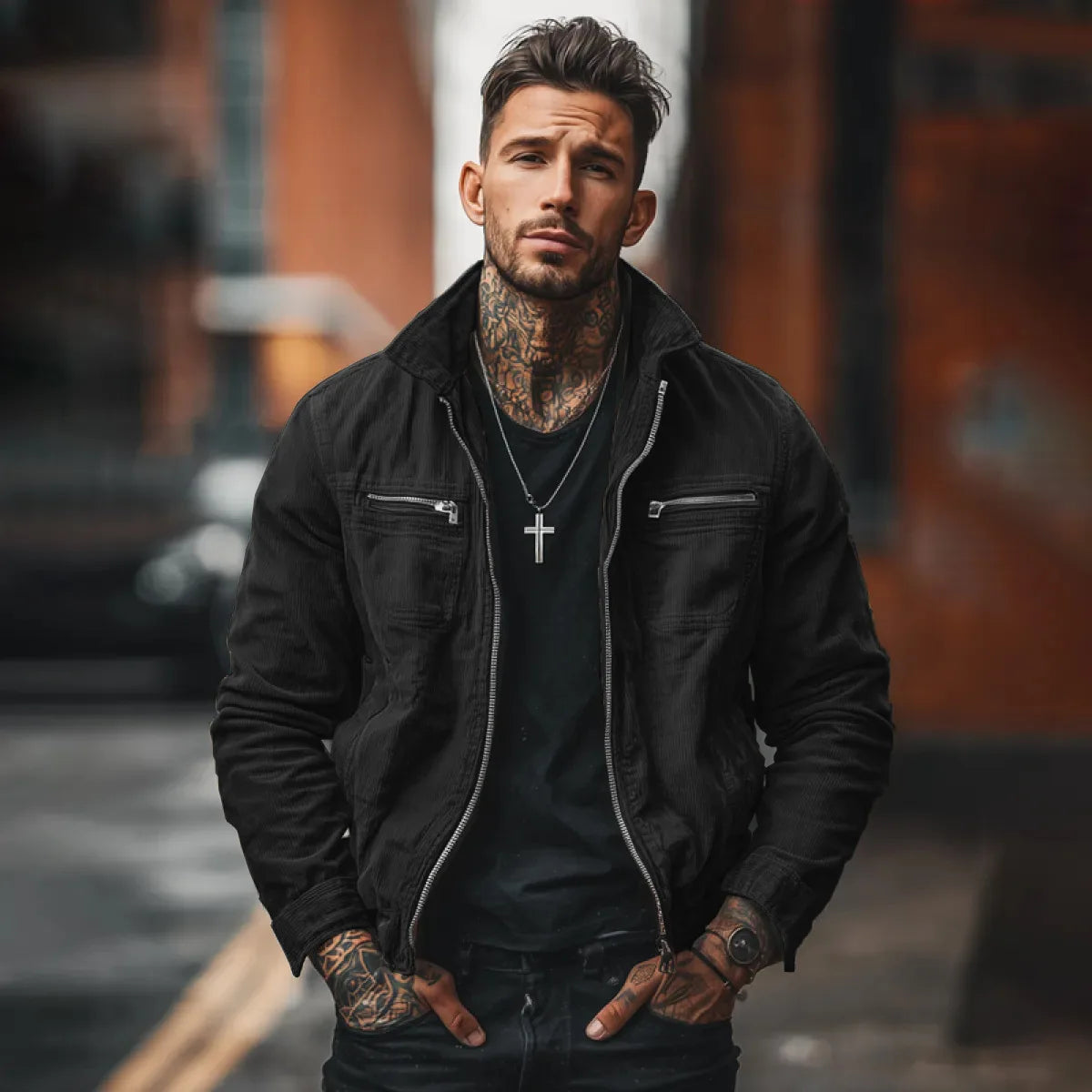 Men's Corduroy Zip-Front Workwear Jacket. Corduroy texture.
