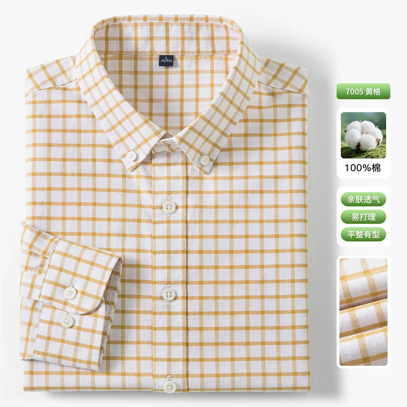Men's Fine-Stripe Cotton Button-Down Shirt. 100% cotton.