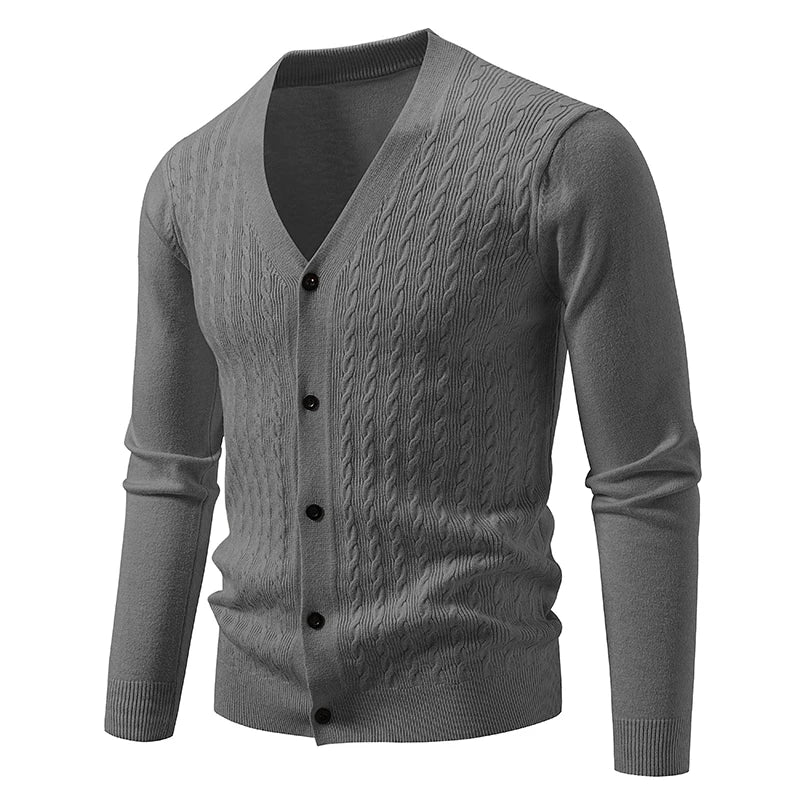 Men's Cable-Knit V-Neck Cardigan. Cable-knit texture.
