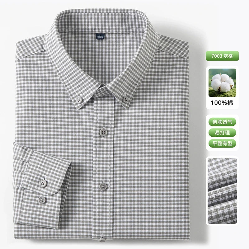 Men's Fine-Stripe Cotton Button-Down Shirt. 100% cotton.