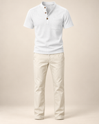 Waffle pocket Henley in White — studio view