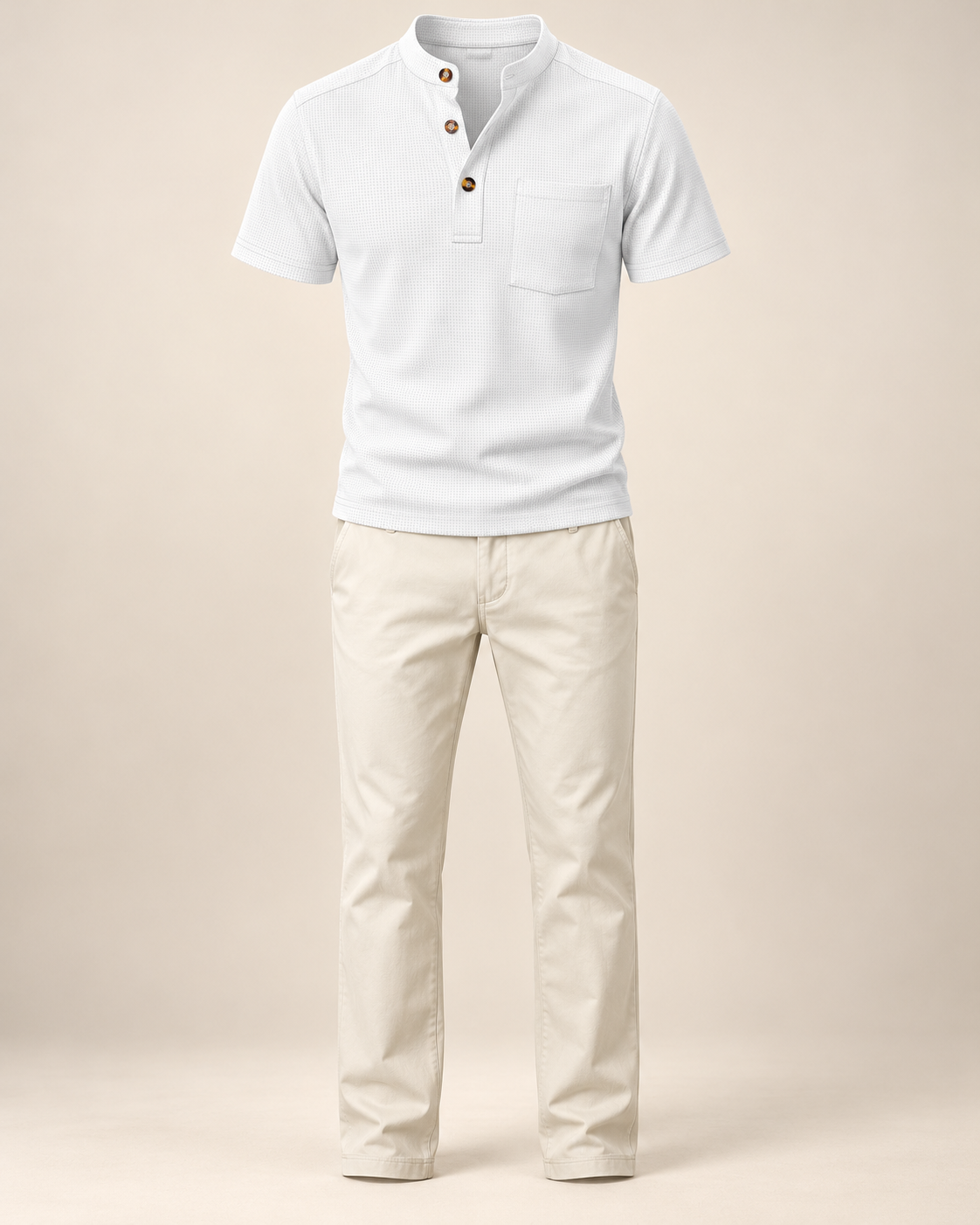 Waffle pocket Henley in White — studio view