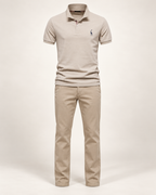 Classic embroidered polo in Stone — studio view