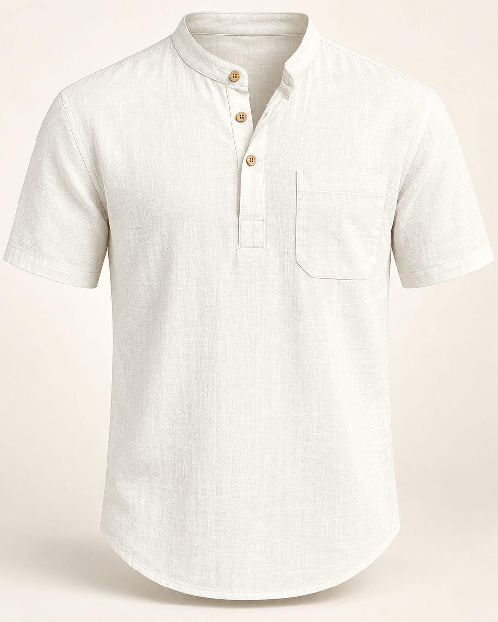 Lightweight pocket Henley in White — studio view