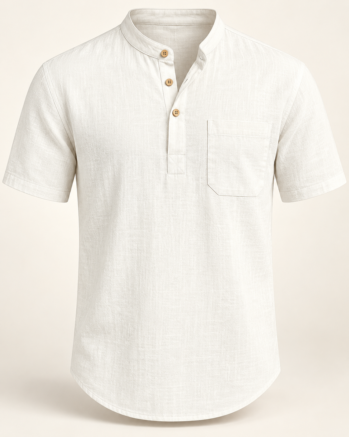 Lightweight pocket Henley in White — studio view