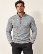 Light grey marl quarter-zip pullover on model