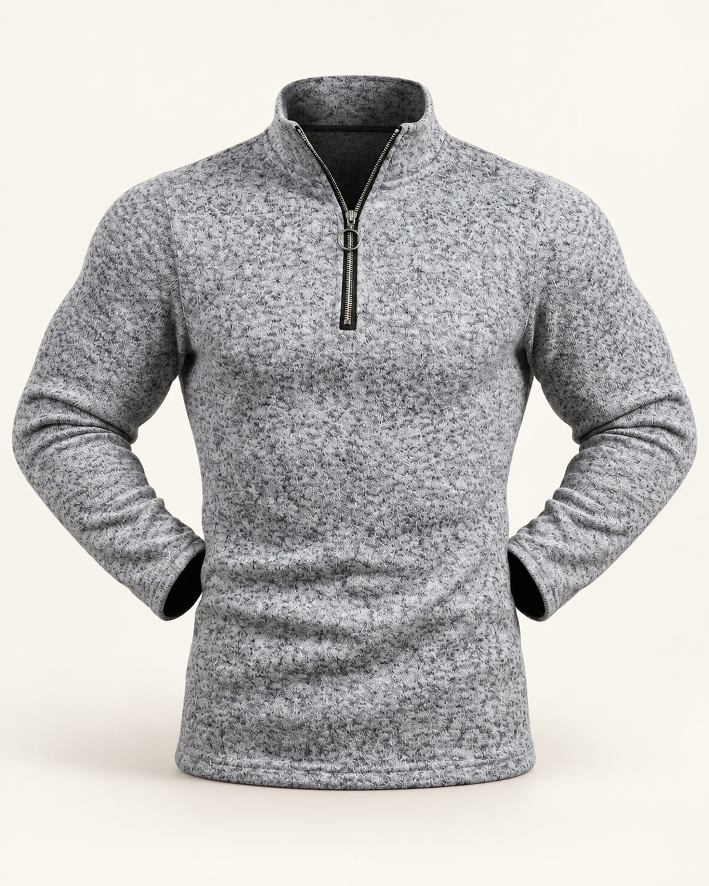 Marl quarter-zip pullover in Light grey — studio view