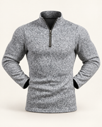 Marl quarter-zip pullover in Light grey — studio view
