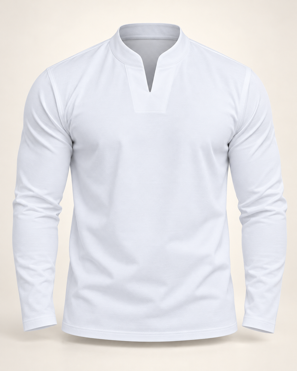 Notch-neck long-sleeve top in White — studio view