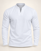 Notch-neck long-sleeve top in White — studio view