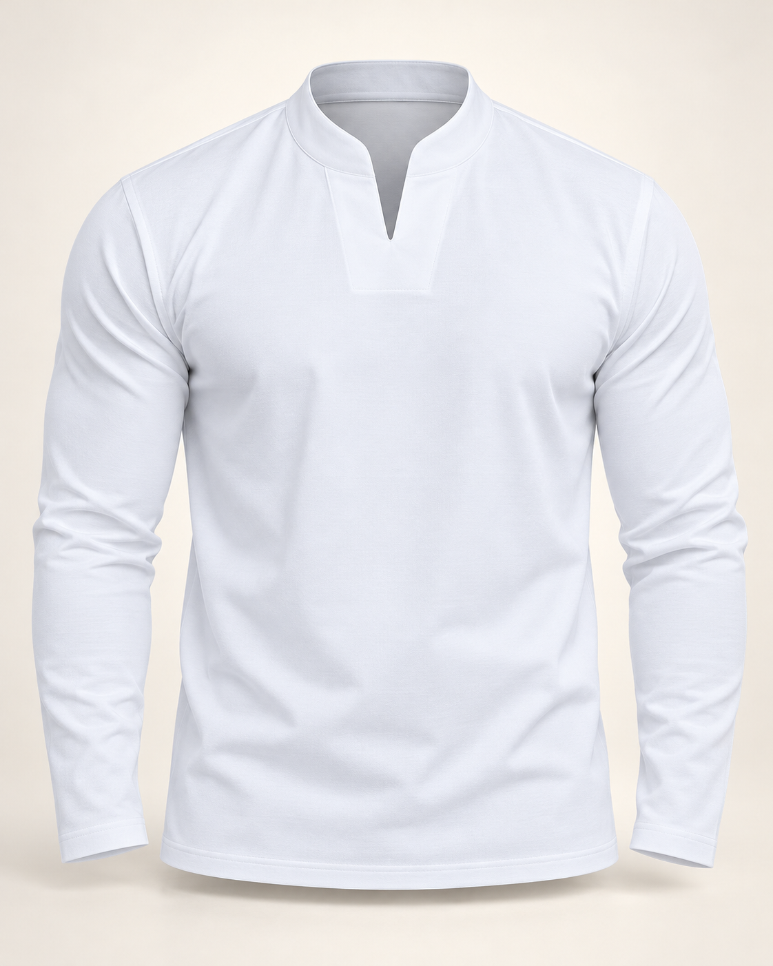 Notch-neck long-sleeve top in White — studio view