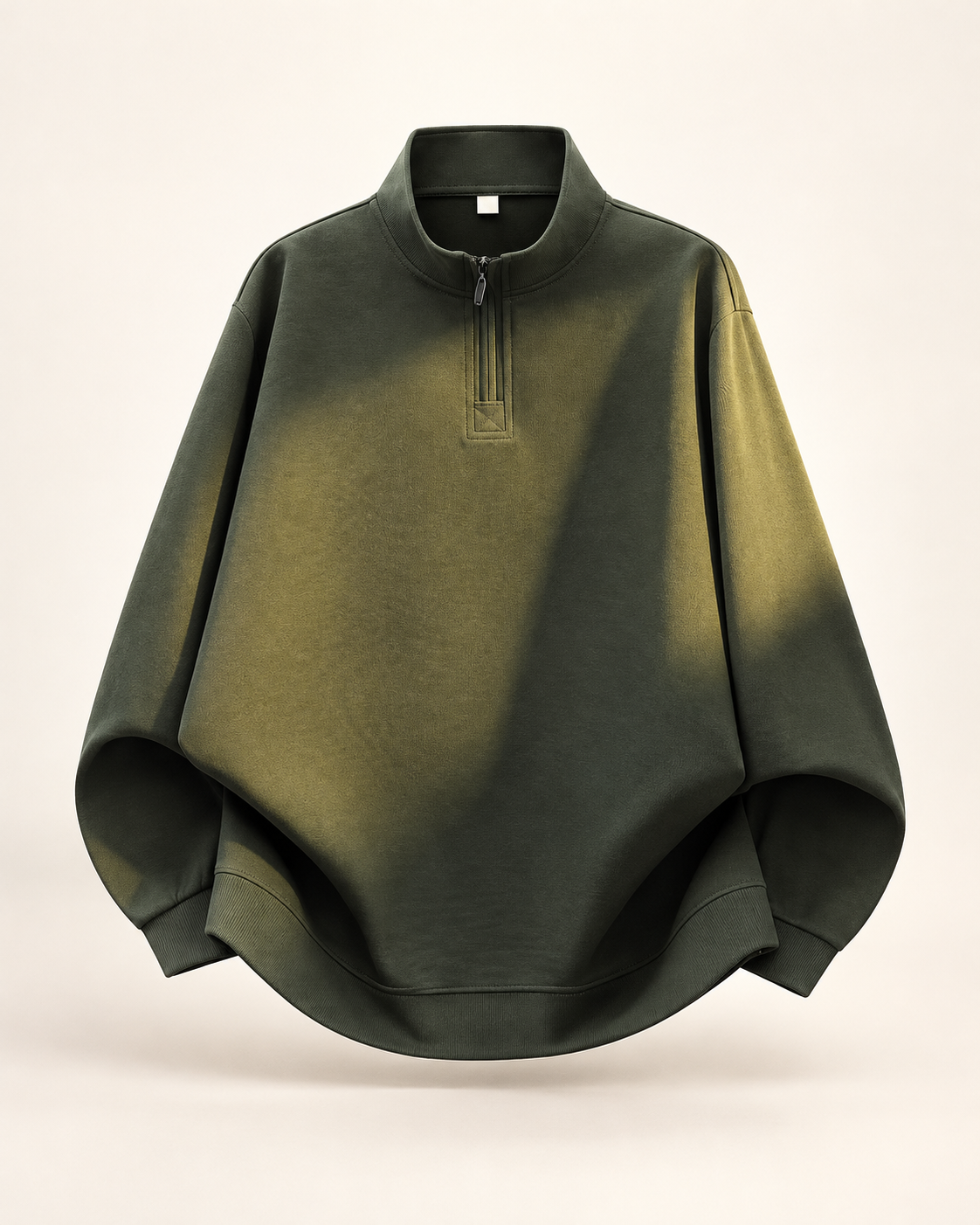 Washed half-zip pullover in Olive wash — studio view