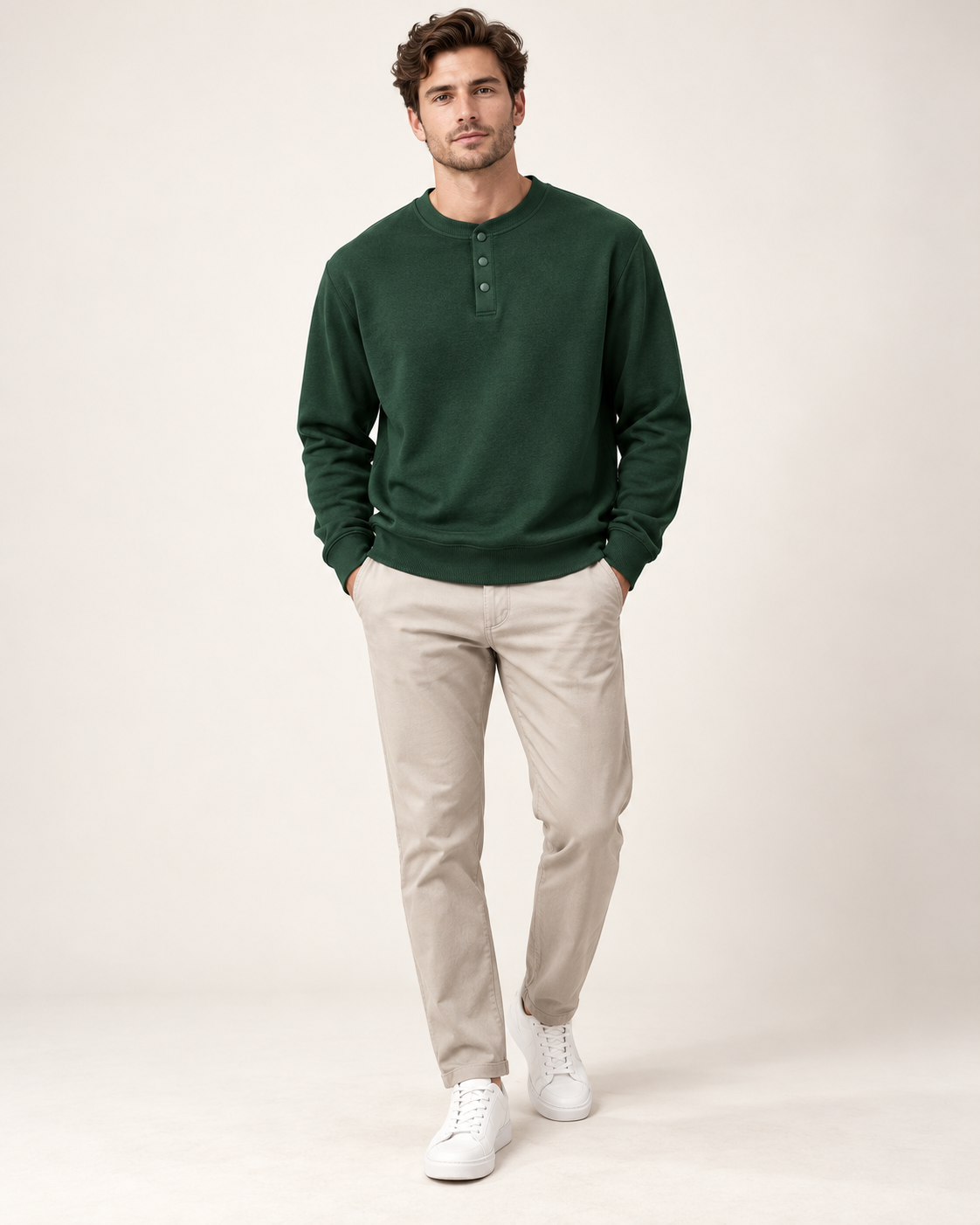Brushed Henley top in Forest — model view