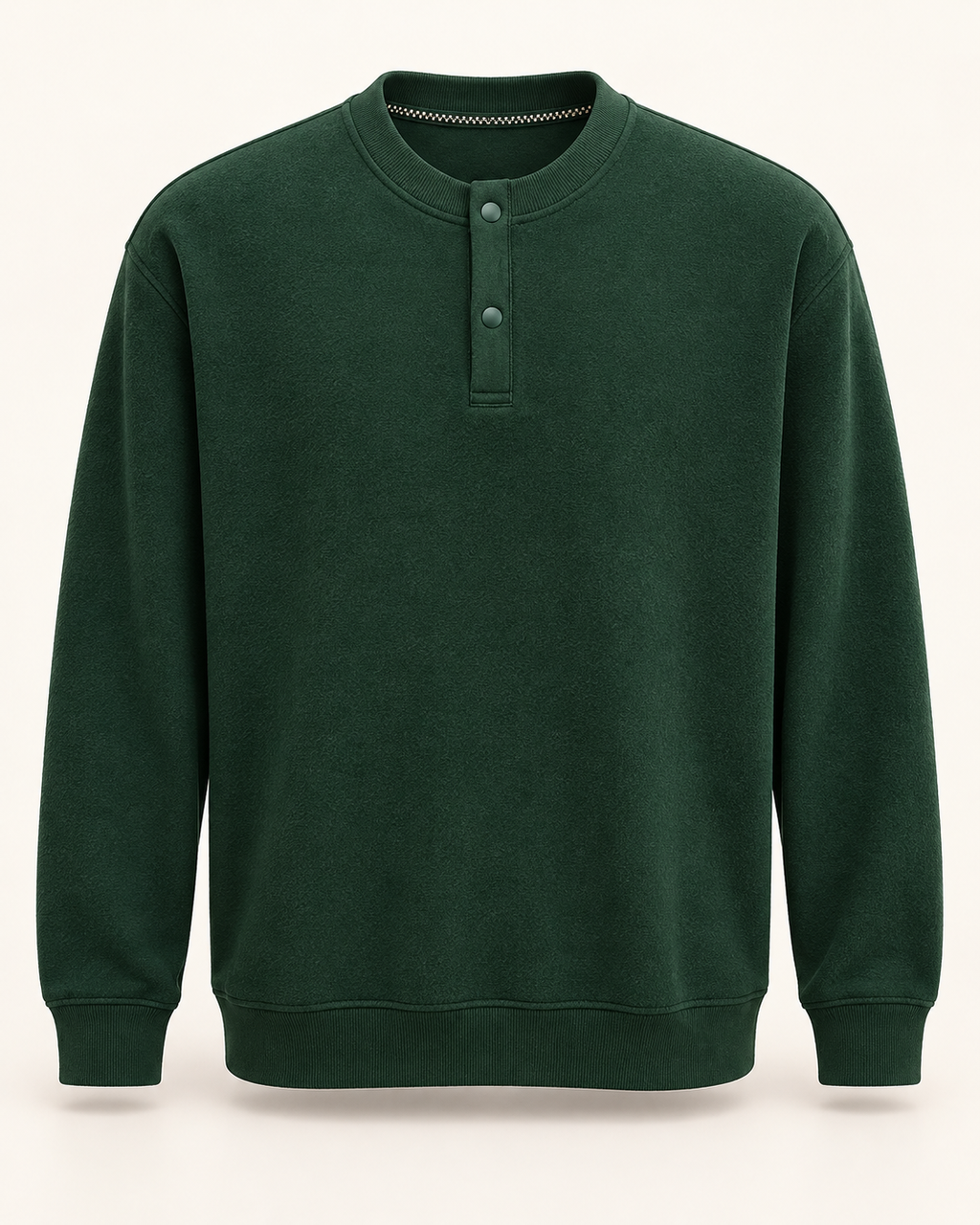 Brushed Henley top in Forest — studio view