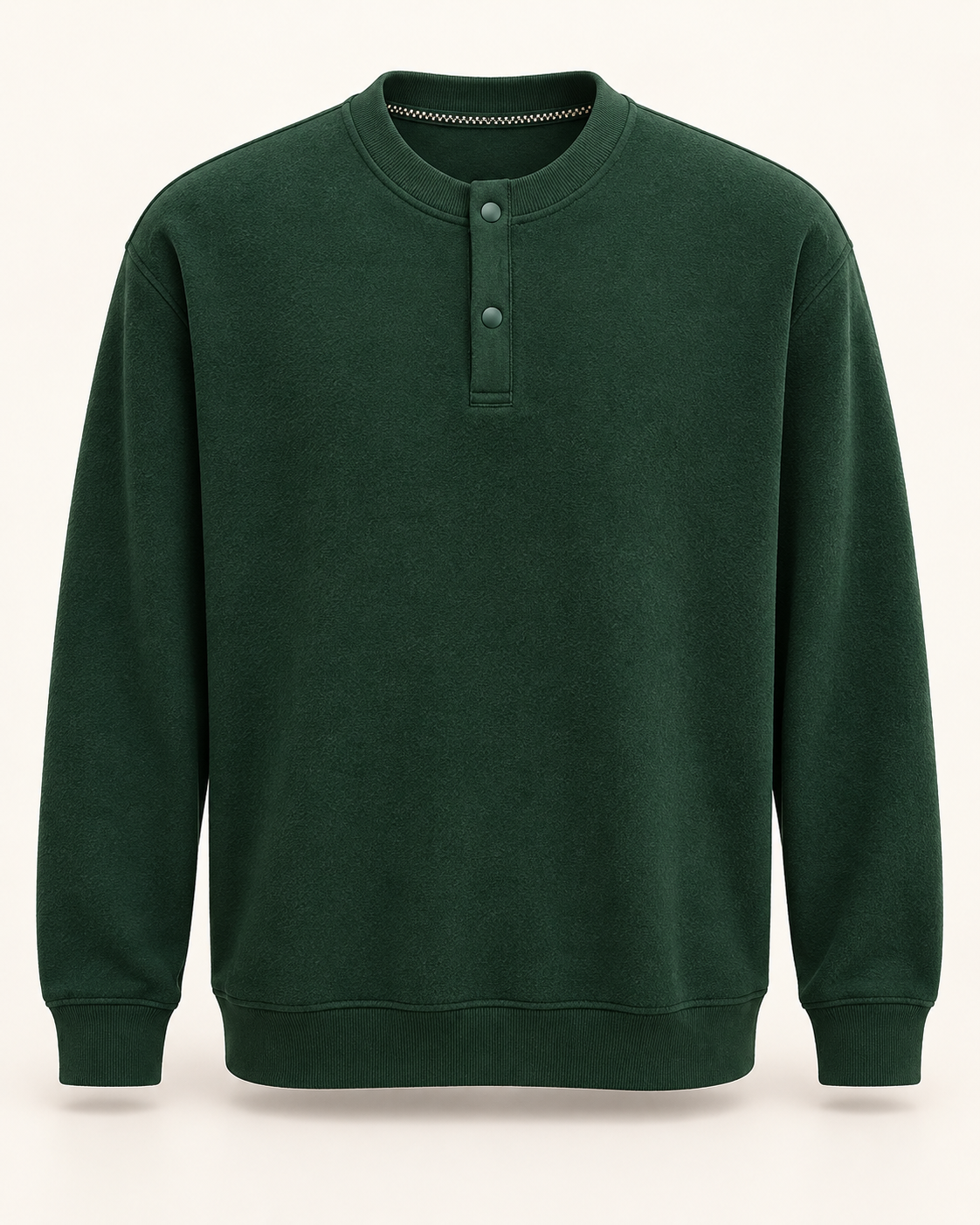 Brushed Henley top in Forest — studio view