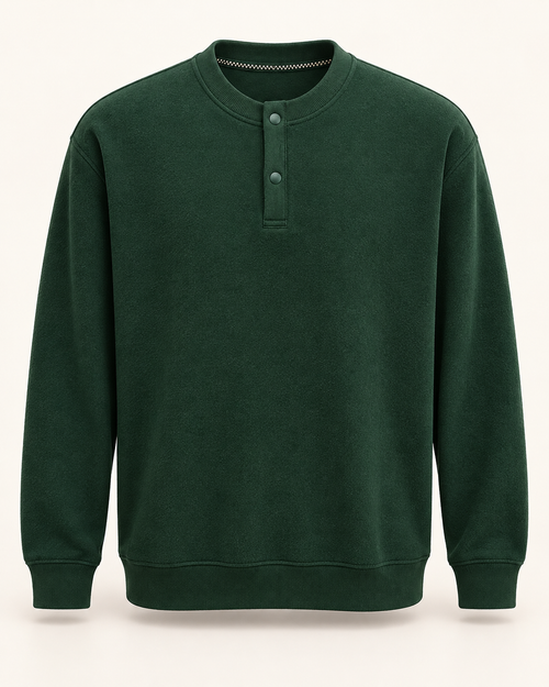 Brushed Henley top in Forest — studio view