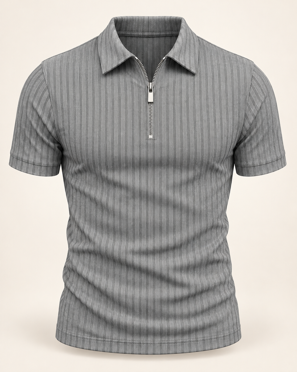 Textured zip-neck polo in Grey — studio view