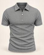 Textured zip-neck polo in Grey — studio view