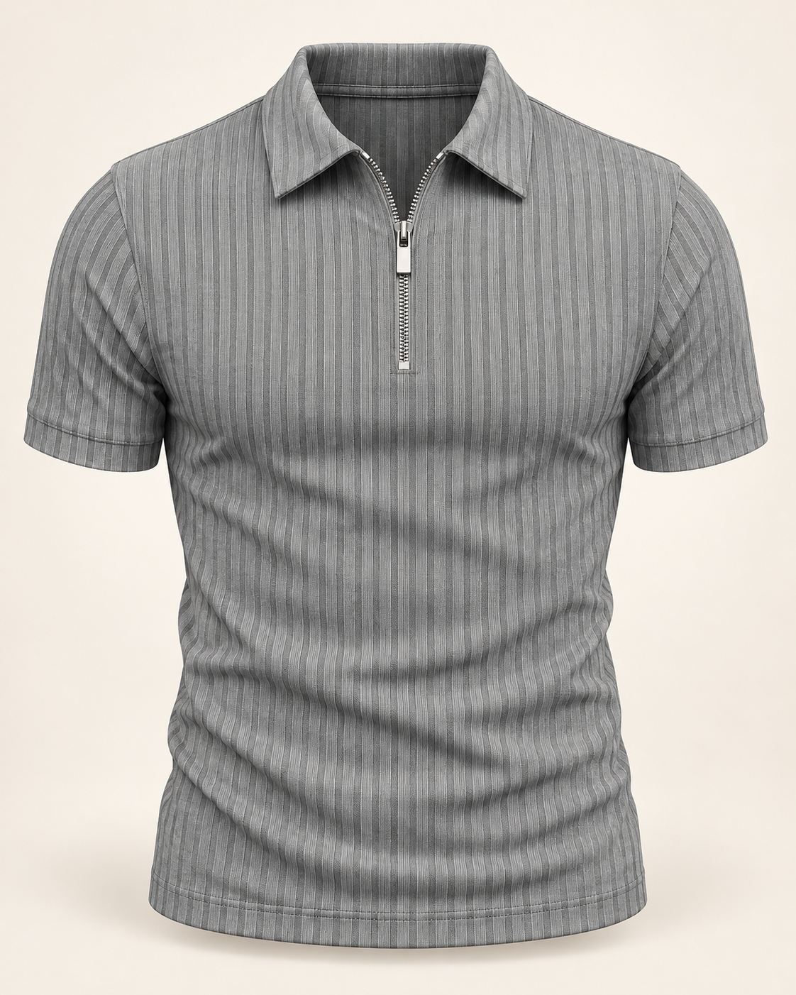 Textured zip-neck polo in Grey — studio view