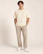 Cream essential crew-neck tee on model