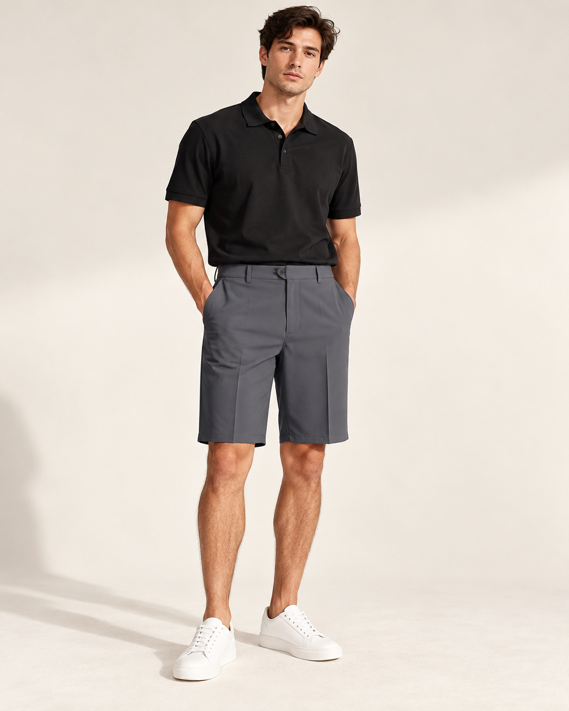 Pleated chino shorts in Charcoal — model view
