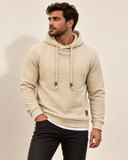 Textured pullover hoodie in Beige — model view