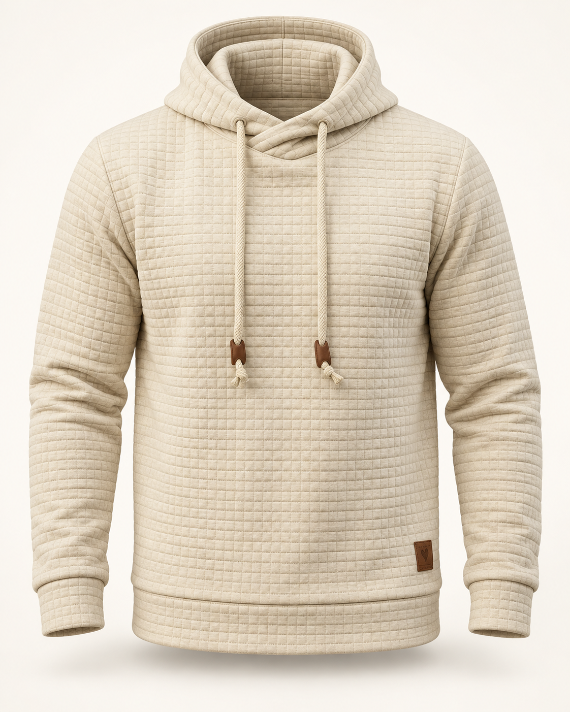 Textured pullover hoodie in Beige — studio view
