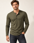 Cotton long-sleeve Henley in Olive — model view