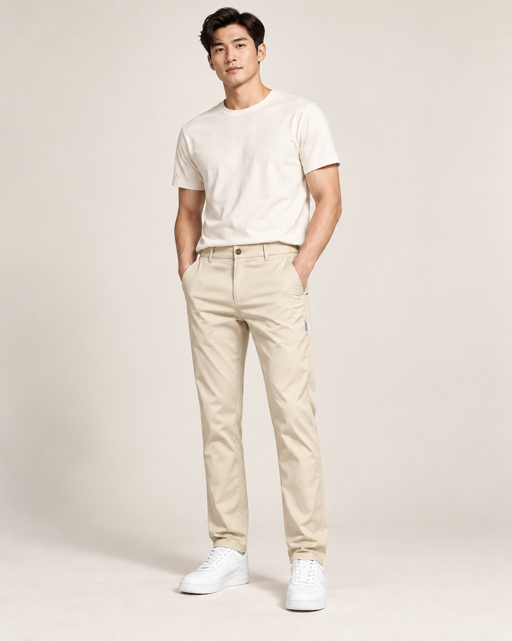 Lightweight straight trousers in Beige — model view