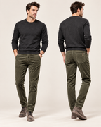 Corduroy straight trousers in Olive — model view