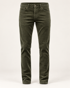 Corduroy straight trousers in Olive — studio view