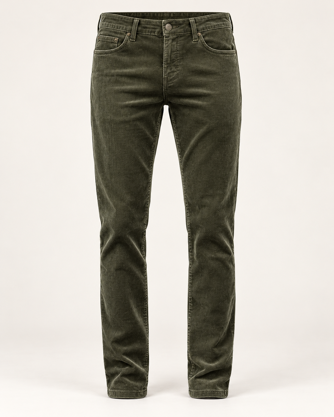 Corduroy straight trousers in Olive — studio view