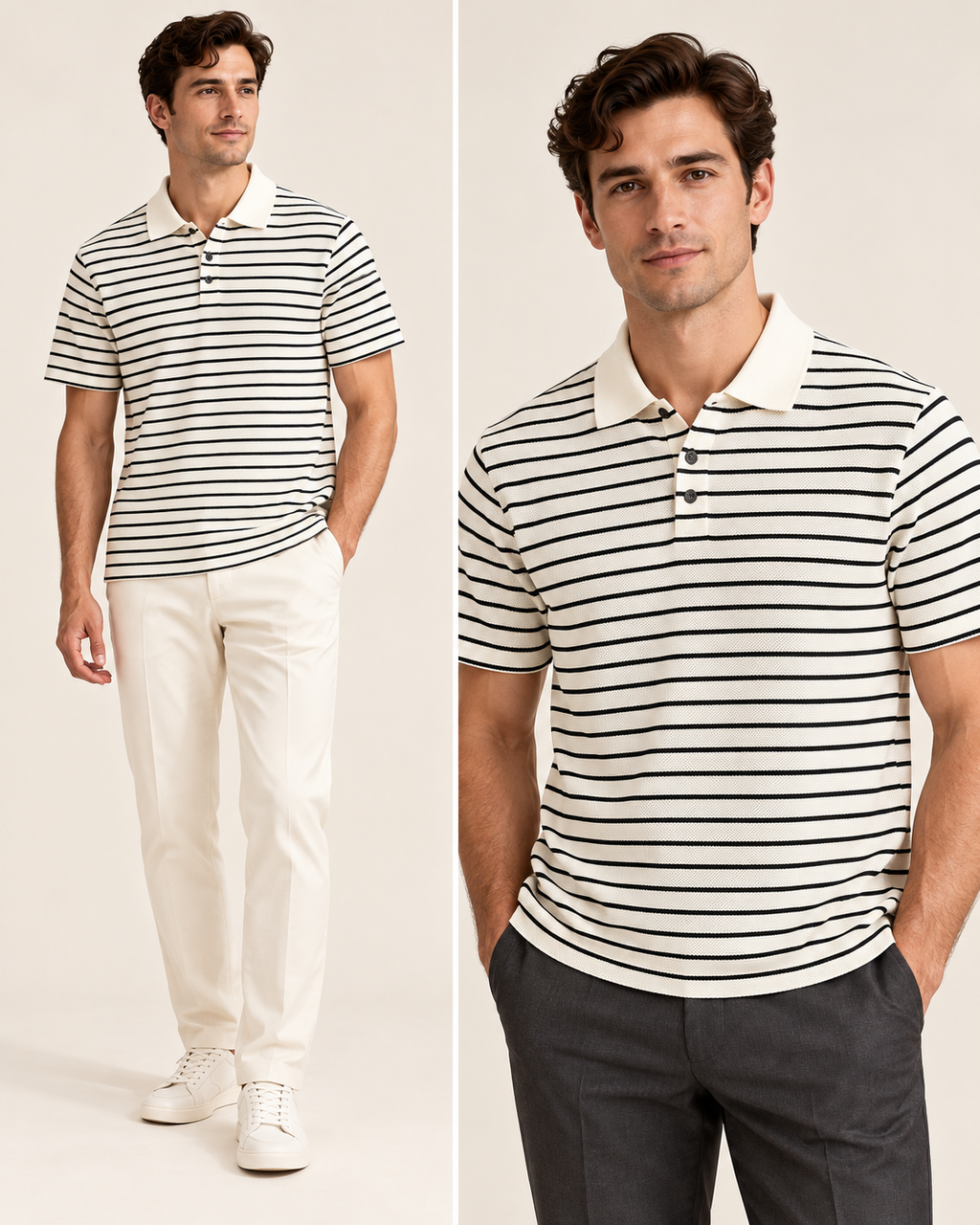 Fine-stripe polo in White — model view