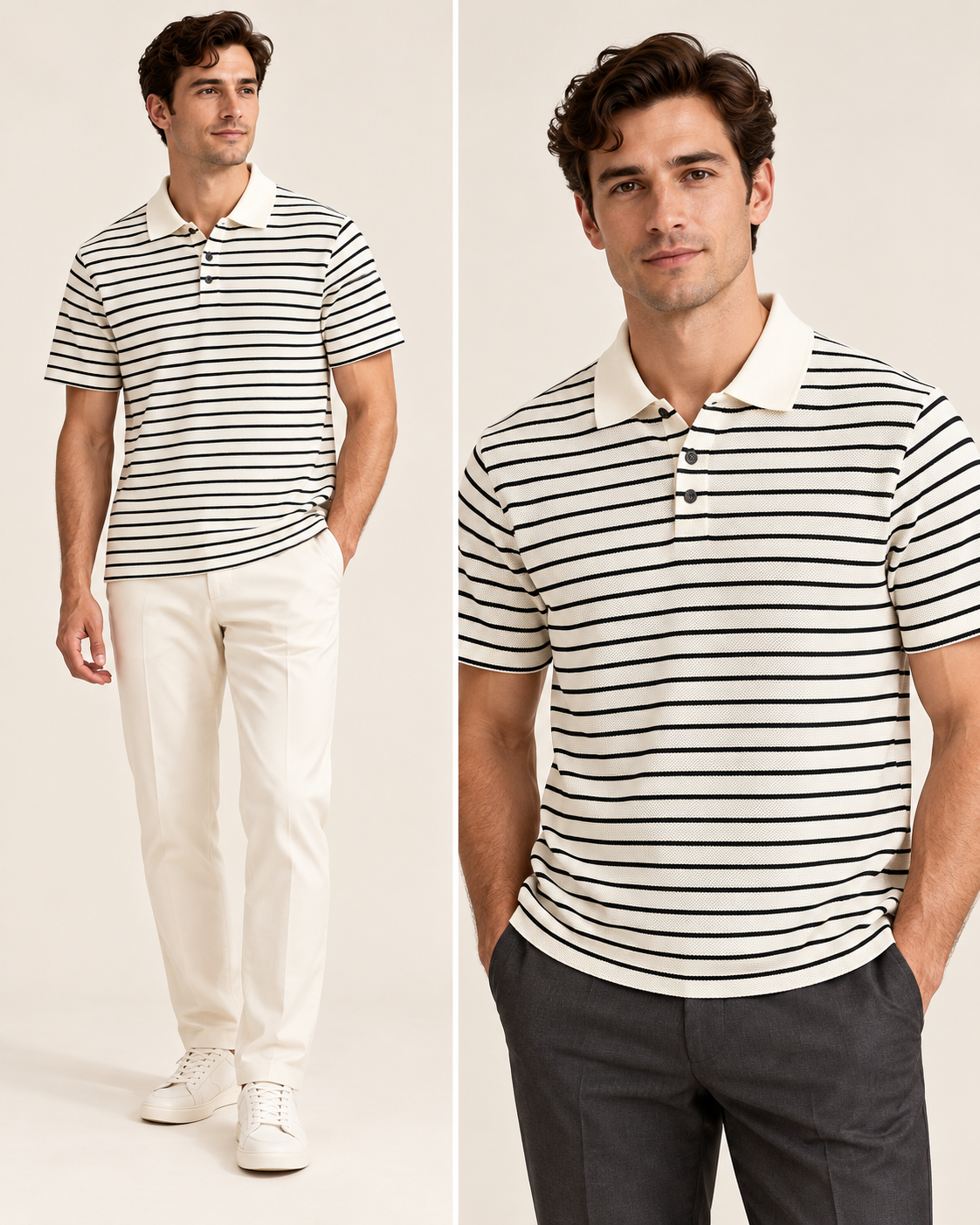 Fine-stripe polo in White — model view