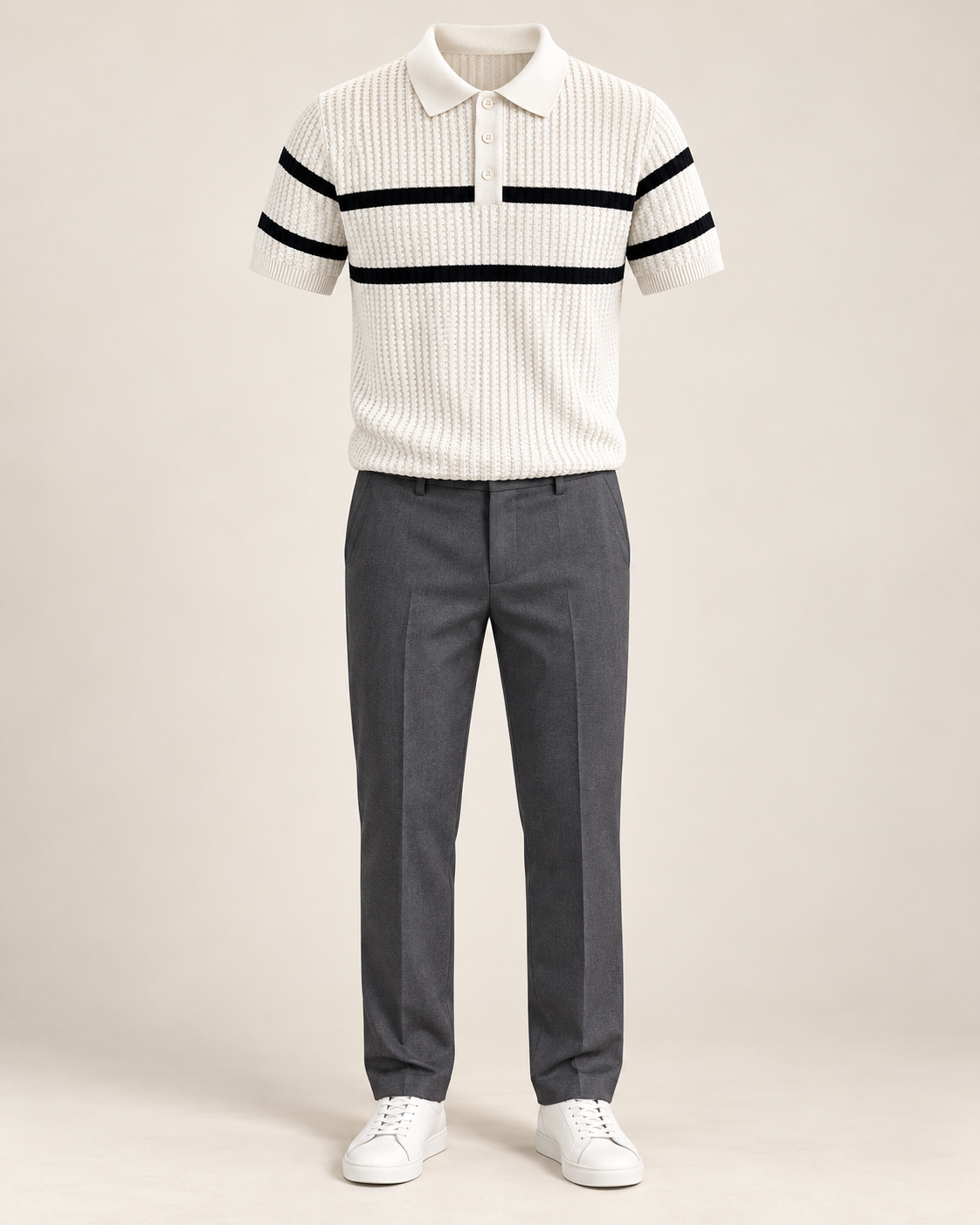 Textured stripe polo in White — studio view