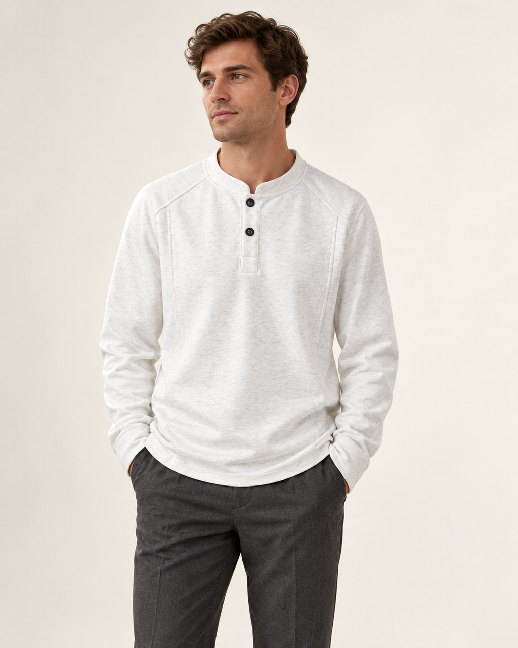 Raglan Henley top in White — model view